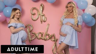 Csábos terhes barinők hármasban: Rylee Blake és Aubrey Kate szexelnek egy hűtlen férjjel!