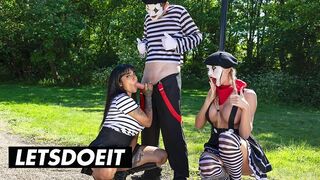 Sexy Street Mimes bemutatja: Bűbájos édeshármas orbitális mellekkel és nagyméretű farkakkal a LetsDoeIt csatornán